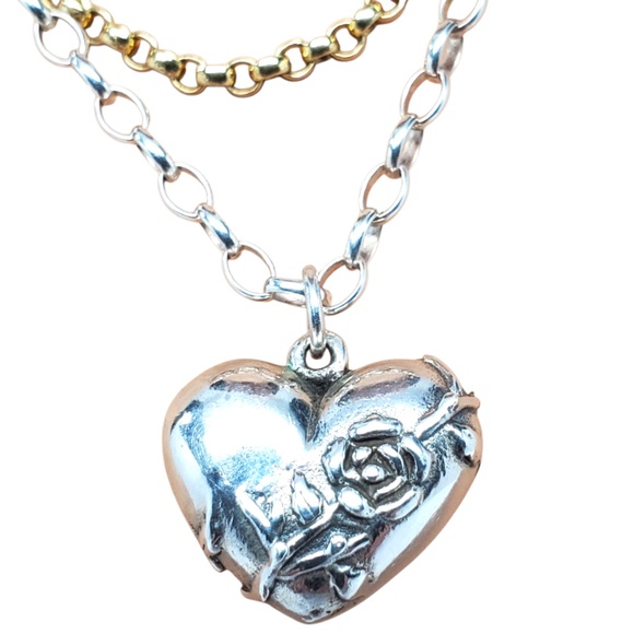 Sterling Silver Two Tone Layered Heart Shape Pendant Necklace #21291 - Picture 7 of 9